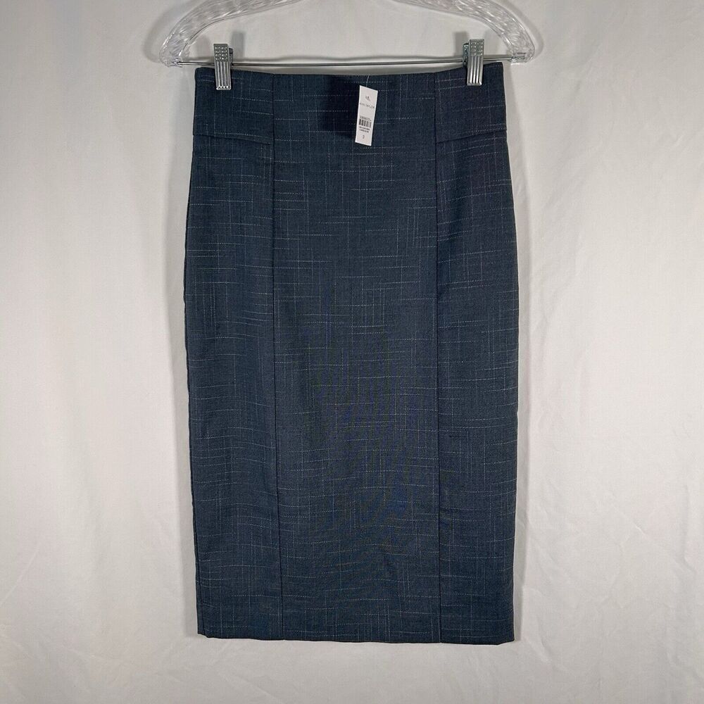 New Ann Taylor Skirt Women's 0 Grey Plaid Zip Back Midi Pull On No Pockets